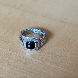 Authentic David Yurman Black Stone Silver Ring withh diamonds
